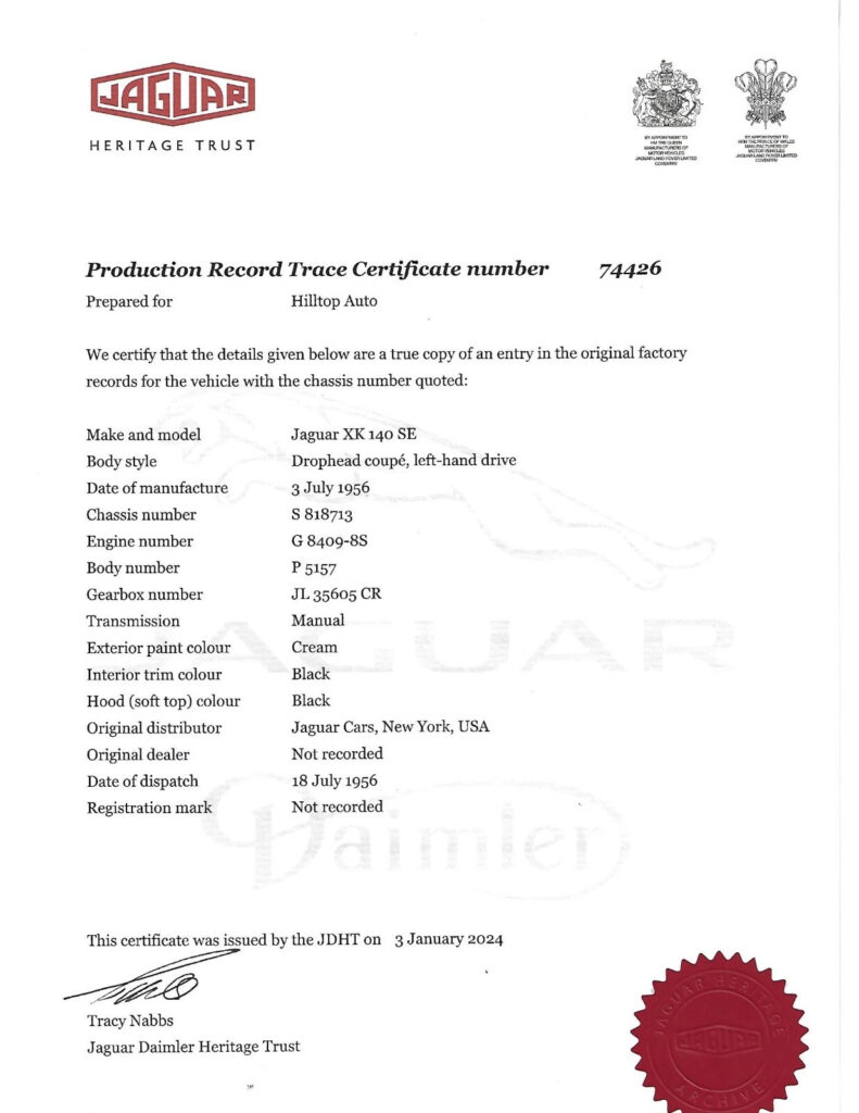 1955 Jaguar XK140MC Drop Head Coupe Convertible